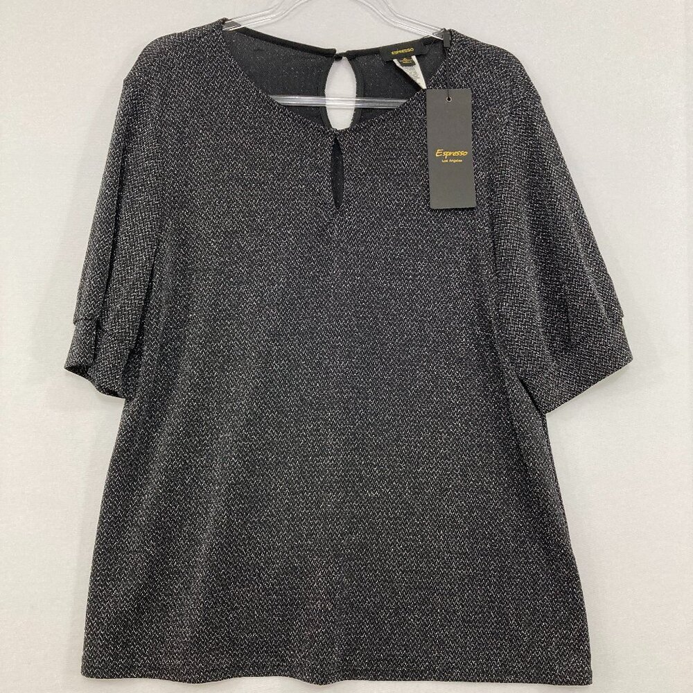 New Espresso size XL Black Metallic‎ Keyhole Detail Stretch Knit Elegant Blouse